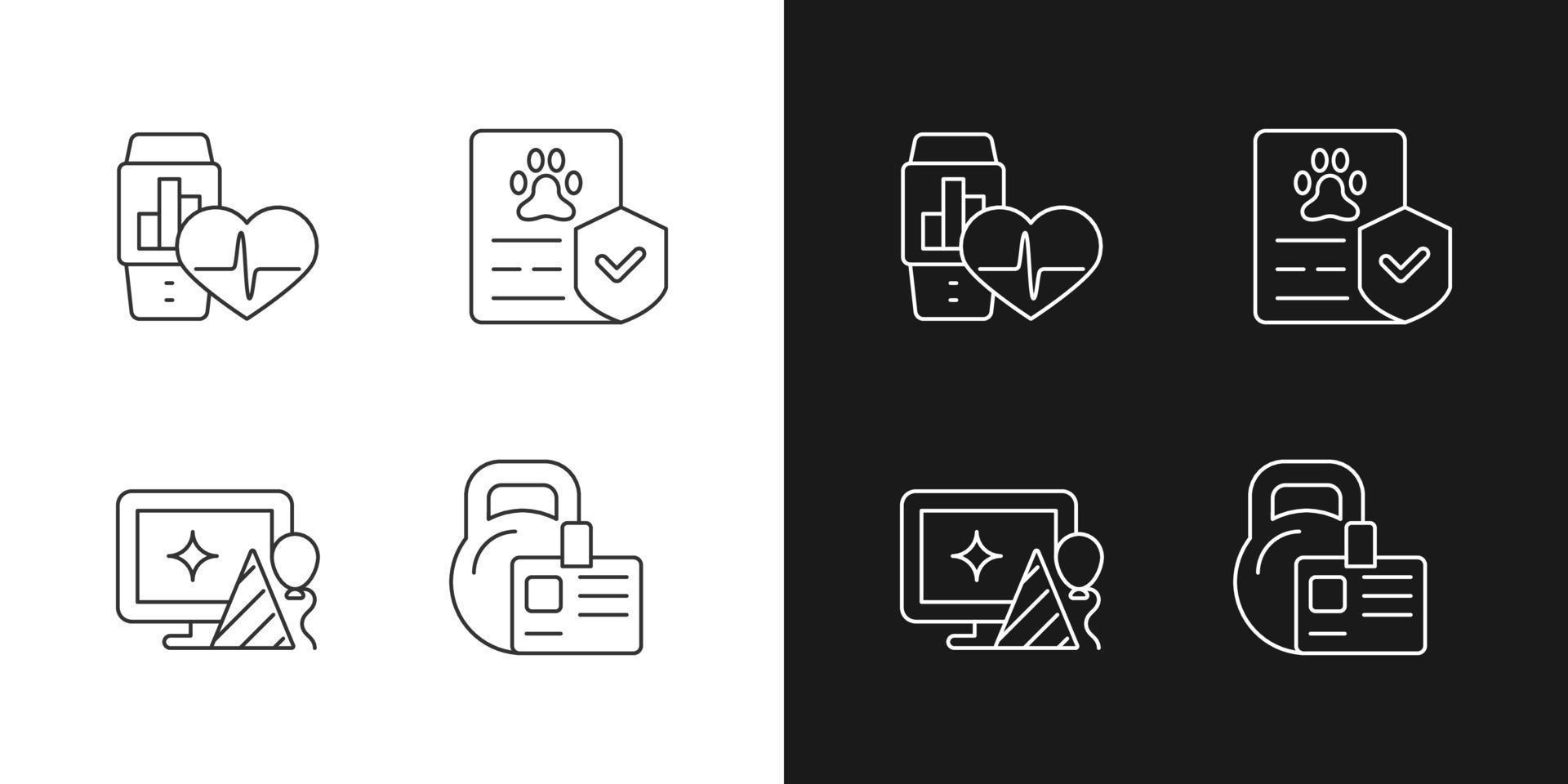 motivation des icônes linéaires des employés définies pour le mode sombre et clair. traqueur de santé pour le travailleur. célébration en milieu de travail. symboles de lignes fines personnalisables. illustrations vectorielles isolées. trait modifiable vecteur