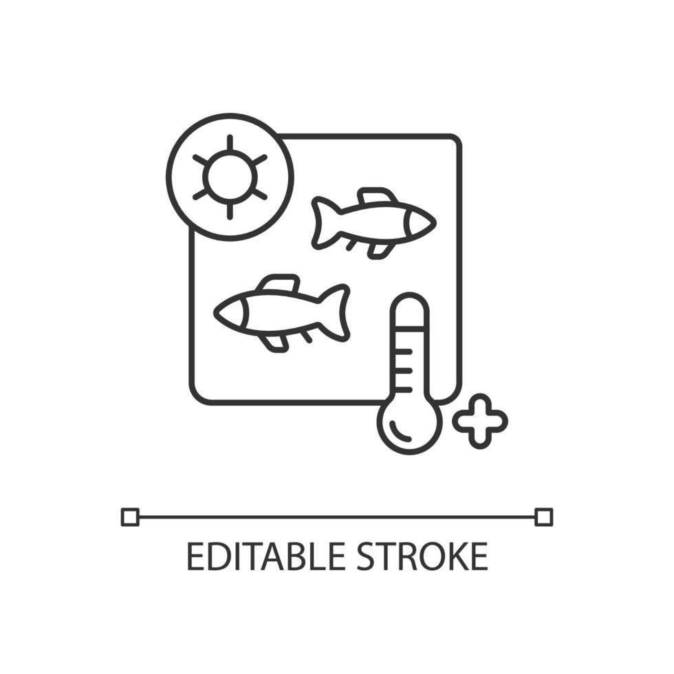 icône linéaire de traitement thermique. transformation des fruits de mer. stérilisation du poisson. cuisson et mise en conserve. illustration personnalisable en ligne mince. symbole de contour. dessin de contour isolé de vecteur. trait modifiable vecteur