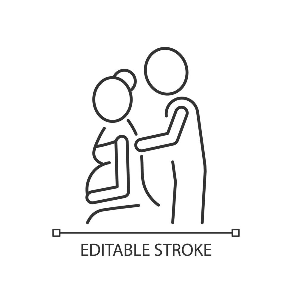 icône linéaire de massage de grossesse. se détendre en attendant le corps de la mère. massothérapie prénatale. illustration personnalisable en ligne mince. symbole de contour. dessin de contour isolé de vecteur. trait modifiable vecteur