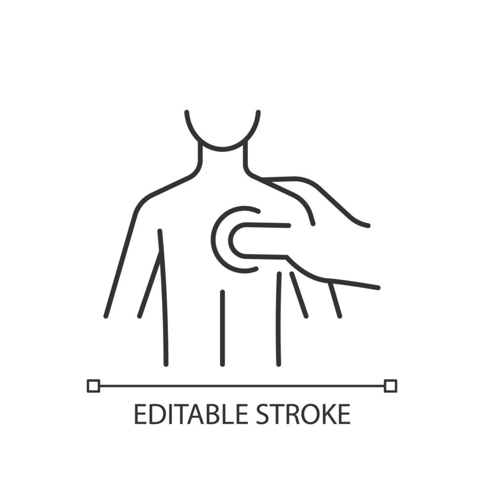 icône linéaire de massage des points de déclenchement. augmenter la circulation sanguine. détendre les muscles tendus. illustration personnalisable en ligne mince. symbole de contour. dessin de contour isolé de vecteur. trait modifiable vecteur