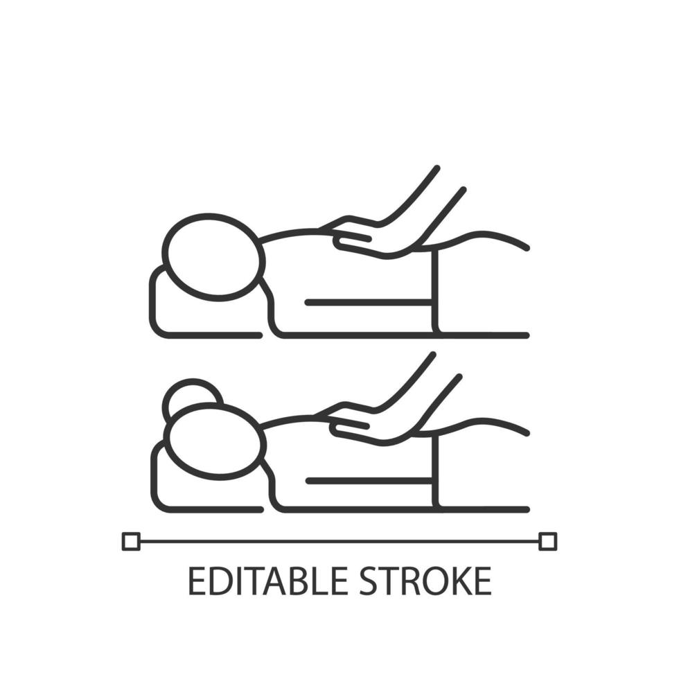 icône linéaire de massage de couples. augmenter la liaison dans la relation. tables de massage côte à côte. illustration personnalisable en ligne mince. symbole de contour. dessin de contour isolé de vecteur. trait modifiable vecteur