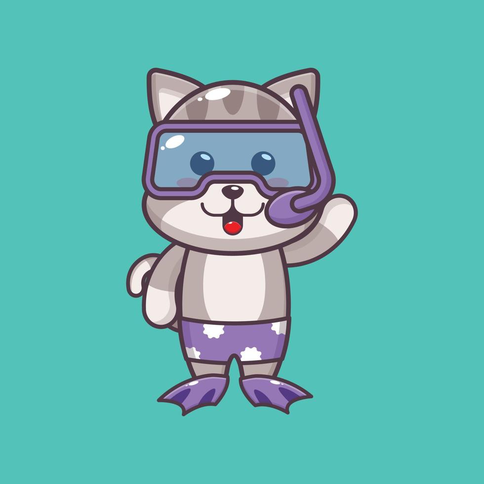 illustration de personnage de mascotte de dessin animé de plongée de chat mignon vecteur