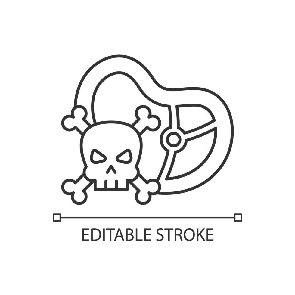 icône linéaire de toxicité alimentaire. produit contaminé. infections et toxines. maladie d'origine alimentaire. illustration personnalisable en ligne mince. symbole de contour. dessin de contour isolé de vecteur. trait modifiable vecteur