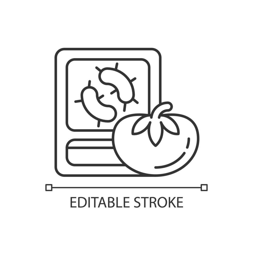 icône linéaire de test alimentaire pcr. détection d'agents pathogènes humains. méthode de réaction en chaîne par polymérase. illustration personnalisable en ligne mince. symbole de contour. dessin de contour isolé de vecteur. trait modifiable vecteur