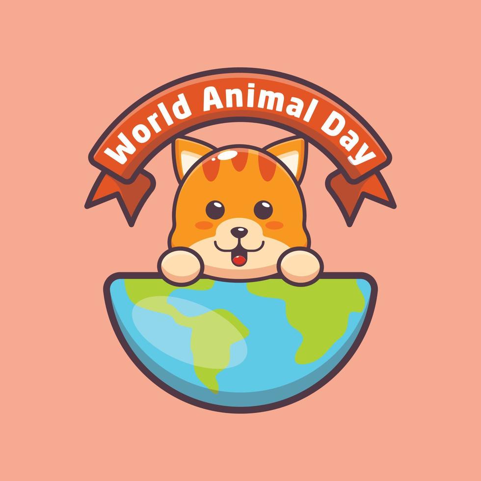 personnage de dessin animé de chat mignon à la journée mondiale des animaux vecteur