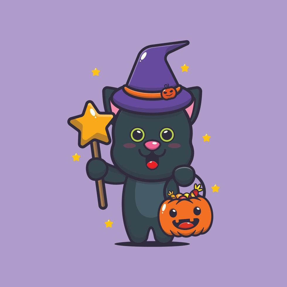 chat mignon avec costume de sorcière le jour de l'halloween vecteur