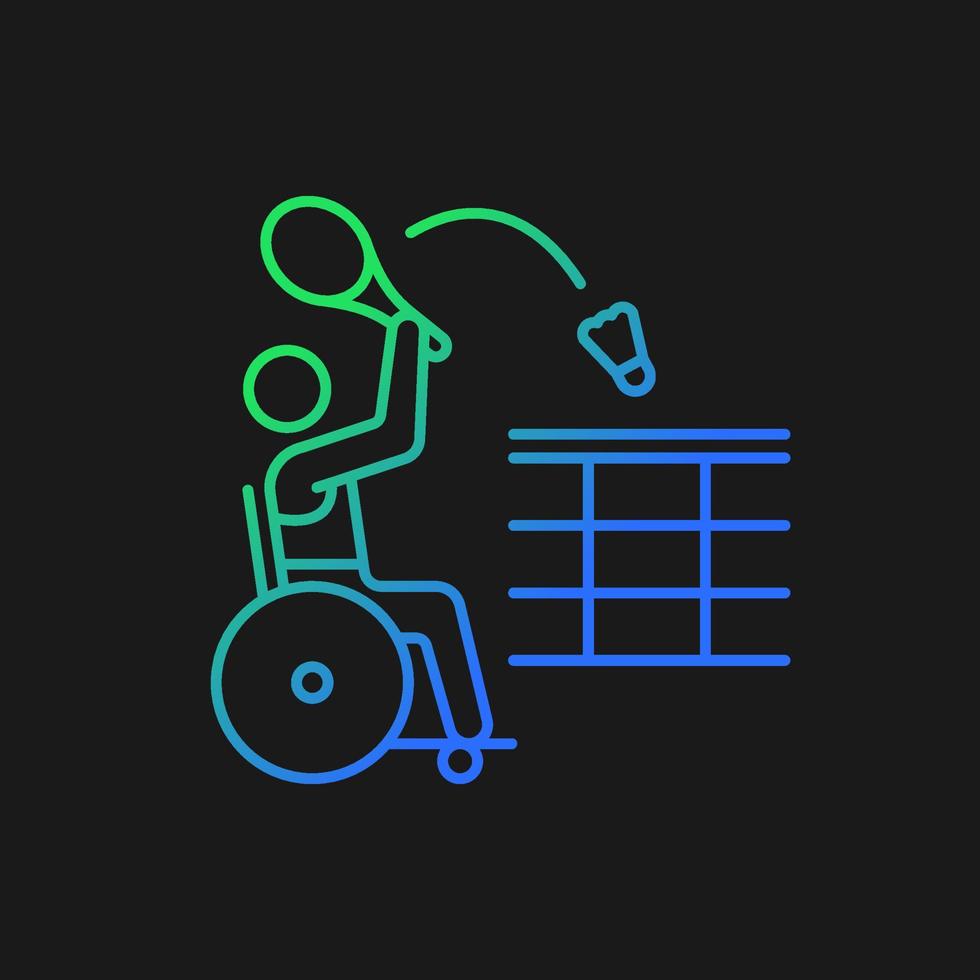 icône de vecteur de gradient de badminton en fauteuil roulant pour le thème sombre. compétition sportive d'équipe. sportif handicapé. symbole de couleur de ligne mince. pictogramme de style moderne. dessin de contour isolé de vecteur