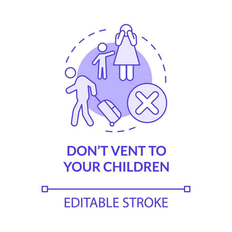 ne pas évacuer l'icône de concept violet de vos enfants. protéger les enfants pendant le divorce illustration de ligne mince idée abstraite. dessin de contour isolé. trait modifiable. roboto-medium, myriade de polices pro-gras utilisées vecteur