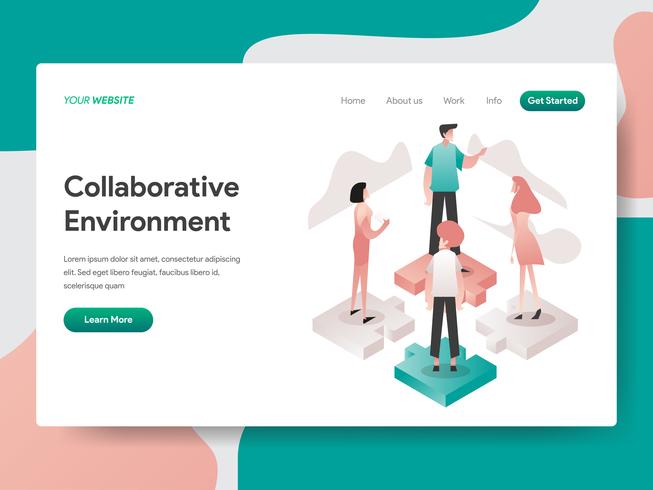 Modèle de page d&#39;atterrissage de l&#39;environnement collaboratif Illustration Concept. Concept de conception isométrique de la conception de pages Web pour site Web et site Web mobile. Illustration vectorielle vecteur