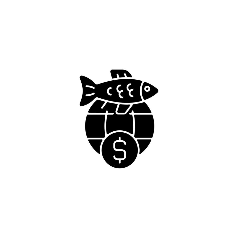 icône de glyphe noir de permis de commerce international de la pêche. réglementation des importations et des exportations. suivi des réexportations. pêche commerciale. symbole de la silhouette sur l'espace blanc. illustration vectorielle isolée vecteur