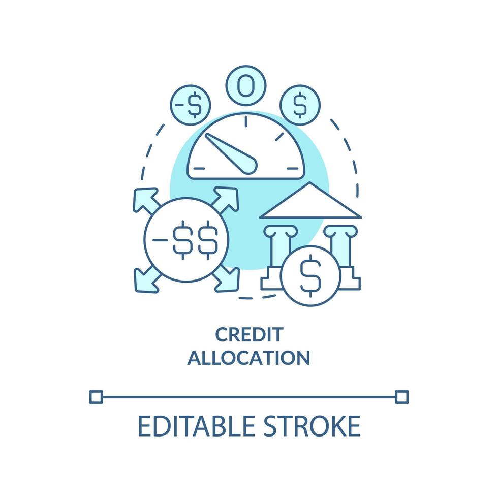 icône de concept de processus d'allocation de crédit. augmentation de l'efficacité de l'entreprise. crédit octroyant une illustration de ligne mince d'idée abstraite. dessin de couleur de contour isolé de vecteur. trait modifiable vecteur