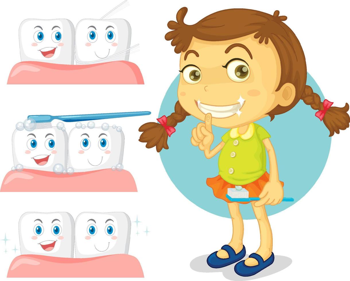 enfant heureux sourire dents blanches avec différentes conditions de dents vecteur