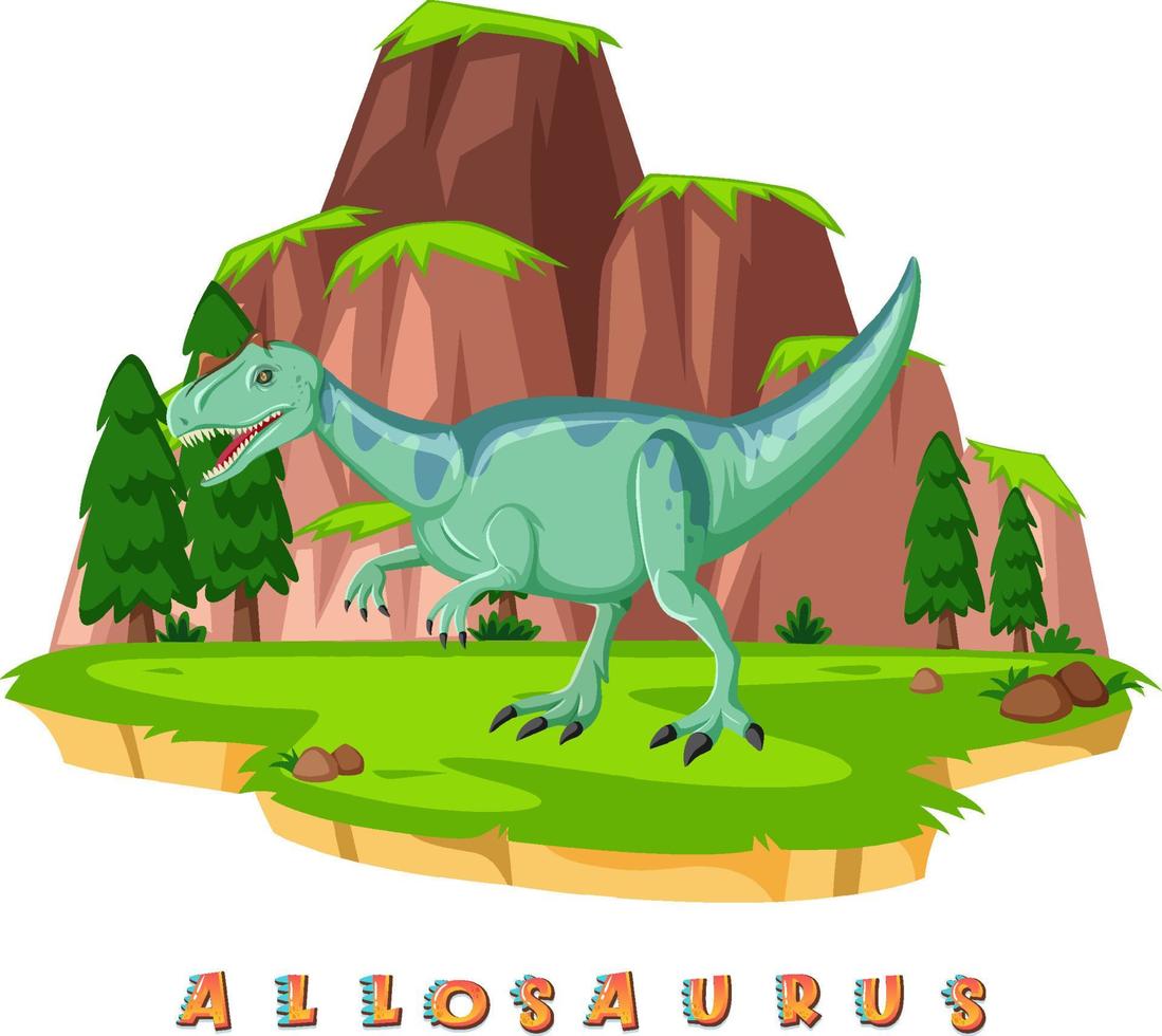 wordcard dinosaure pour allosaurus vecteur