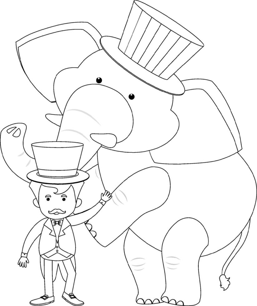 personnage de doodle noir et blanc de cirque vecteur