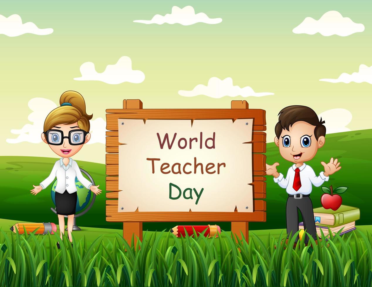 bonne journée mondiale des enseignants.sourire un enseignant sur fond de nature vecteur