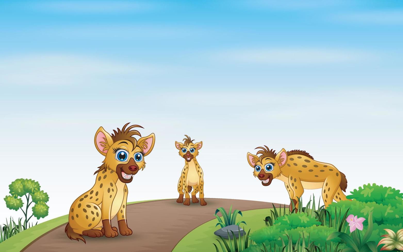dessin animé trois hyènes jouant à la nature vecteur