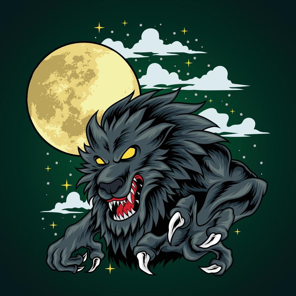 loup-garou en colère à la pleine lune vecteur