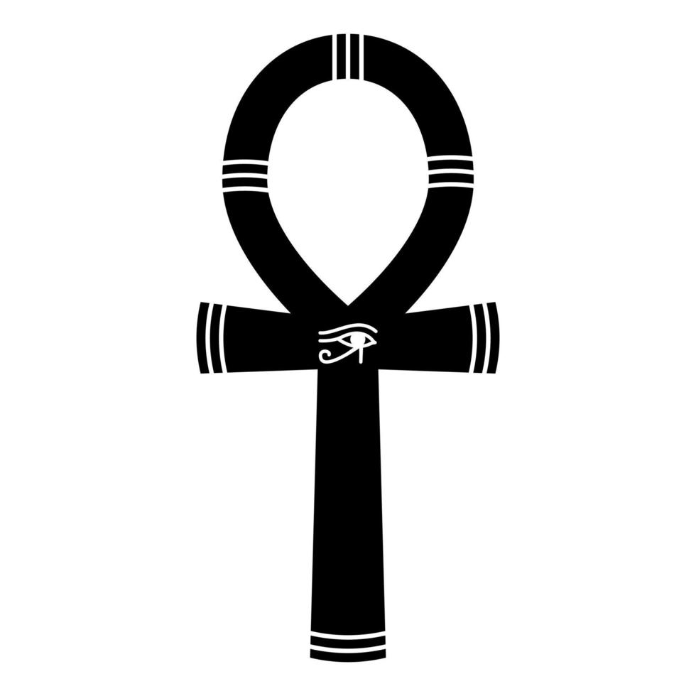 icône ankh égyptienne. symbole occulte noir immortalité avec eye horus au centre. croix copte sagesse éternelle et vie vectorielle clé protectrice vecteur