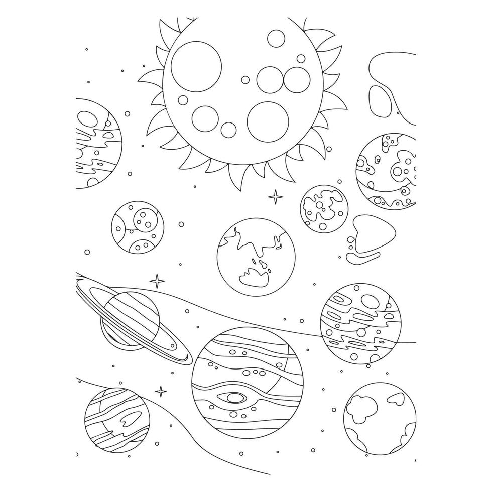 pages de coloriage de l'espace pour les enfants vecteur gratuit