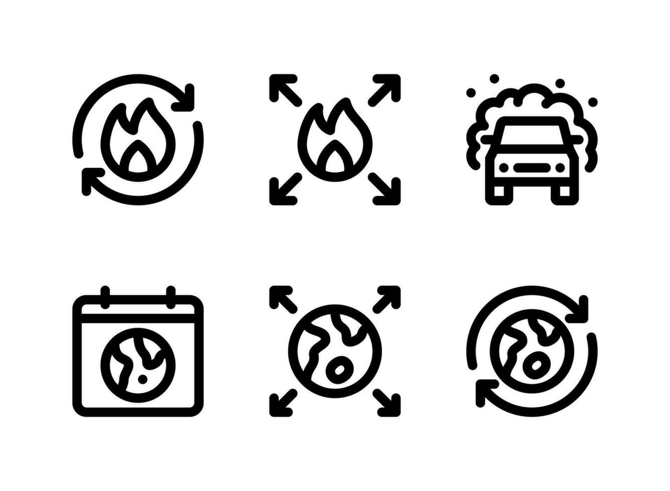ensemble simple d'icônes de lignes vectorielles liées au changement climatique. contient des icônes comme les émissions de carbone, la pollution automobile, le jour de la terre et plus encore. vecteur