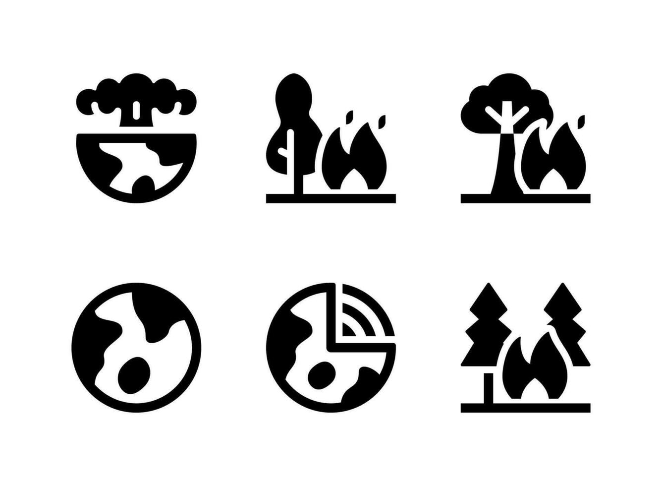 ensemble simple d'icônes solides vectorielles liées au changement climatique. contient des icônes comme feu de forêt, couche de terre et plus encore. vecteur