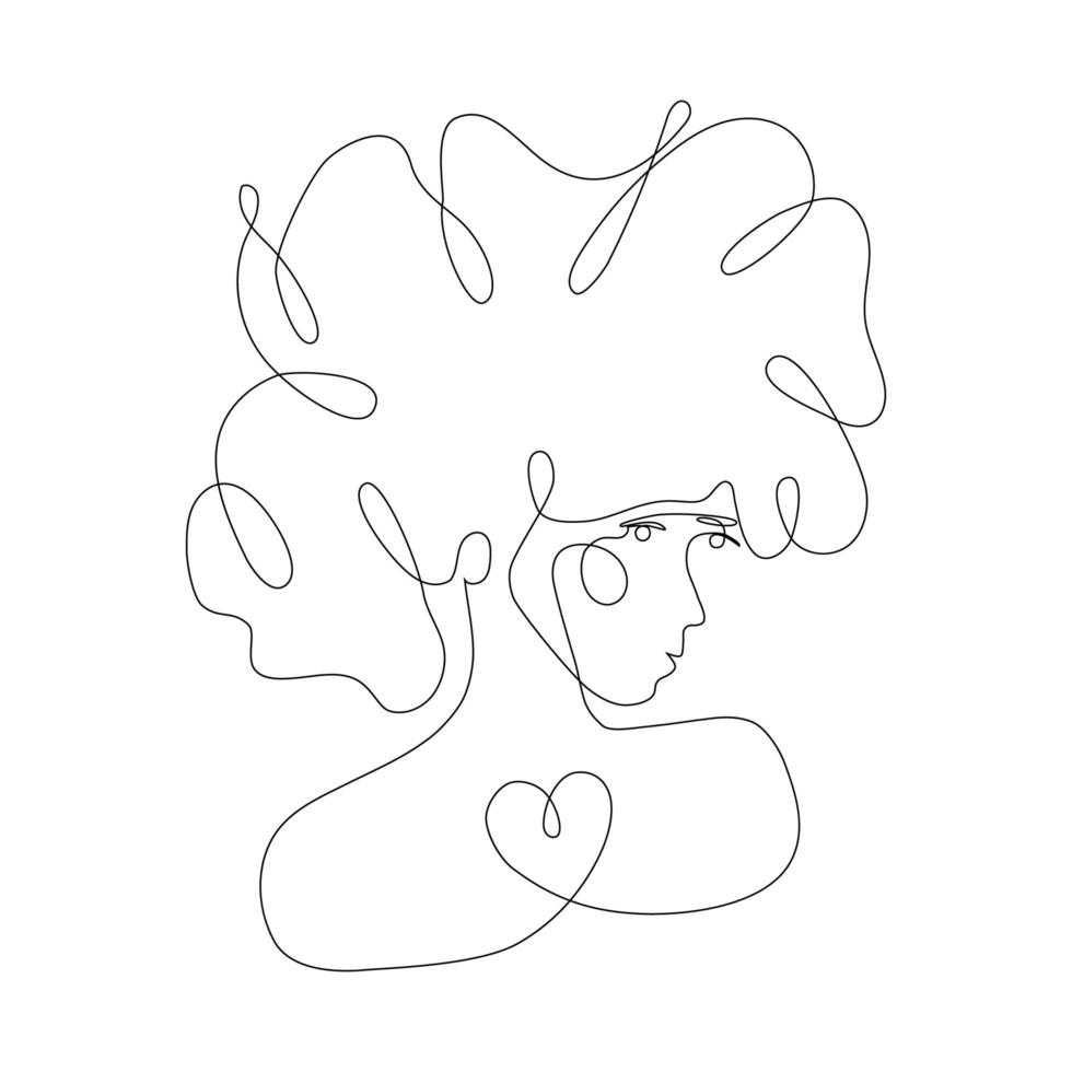 visage de femme avec des fleurs abstrait un portrait en ligne continue. illustration de style minimaliste moderne pour affiches, t-shirts imprimés, avatars, cartes postales et brochures. conception graphique de dessin à une seule ligne vecteur