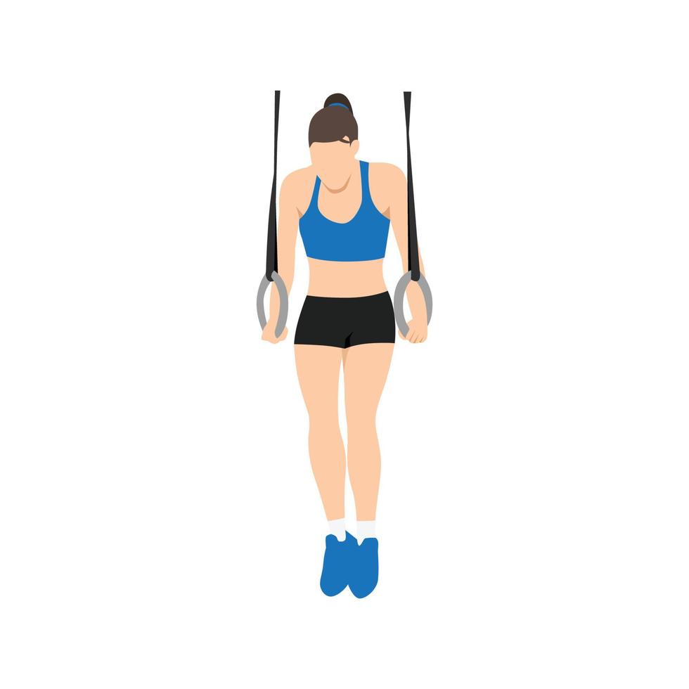 femme faisant de l'exercice de position de support d'anneau de gymnastique. illustration de vecteur plat isolé sur fond blanc