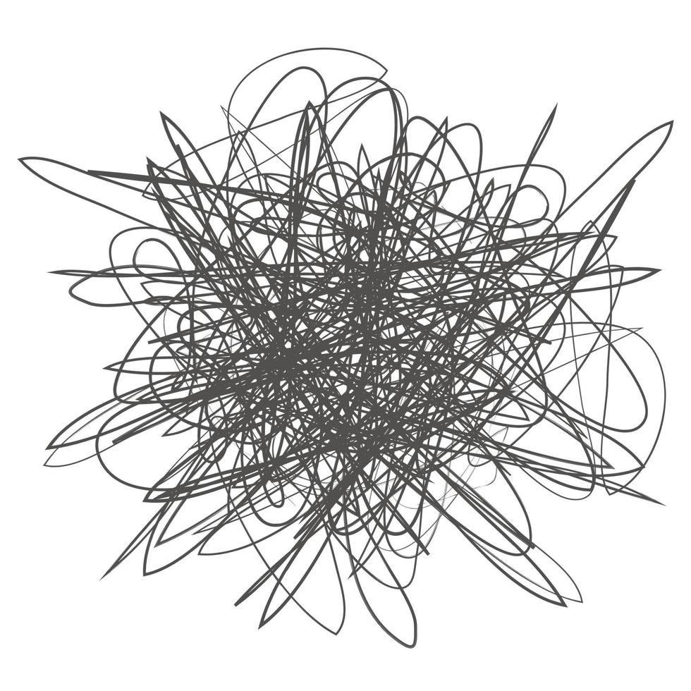 gribouillis abstrait emmêlé avec une ligne dessinée à la main. doodle vector enchevêtrements dessinés, lignes, cercles. forme de gribouillis abstraite de ligne noire. chaos enchevêtré, dépression, agression, mal