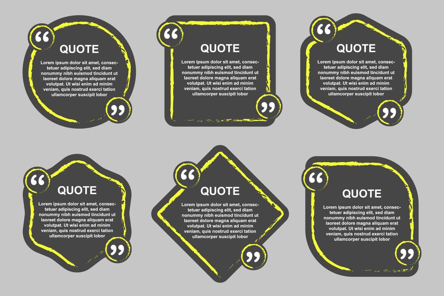 bulle discours noir jaune papier communication dessin animé ensemble prime citation boîte cadre vecteur collection