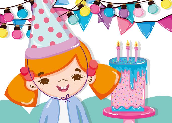 Dessins animés de fête d&#39;anniversaire fille vecteur