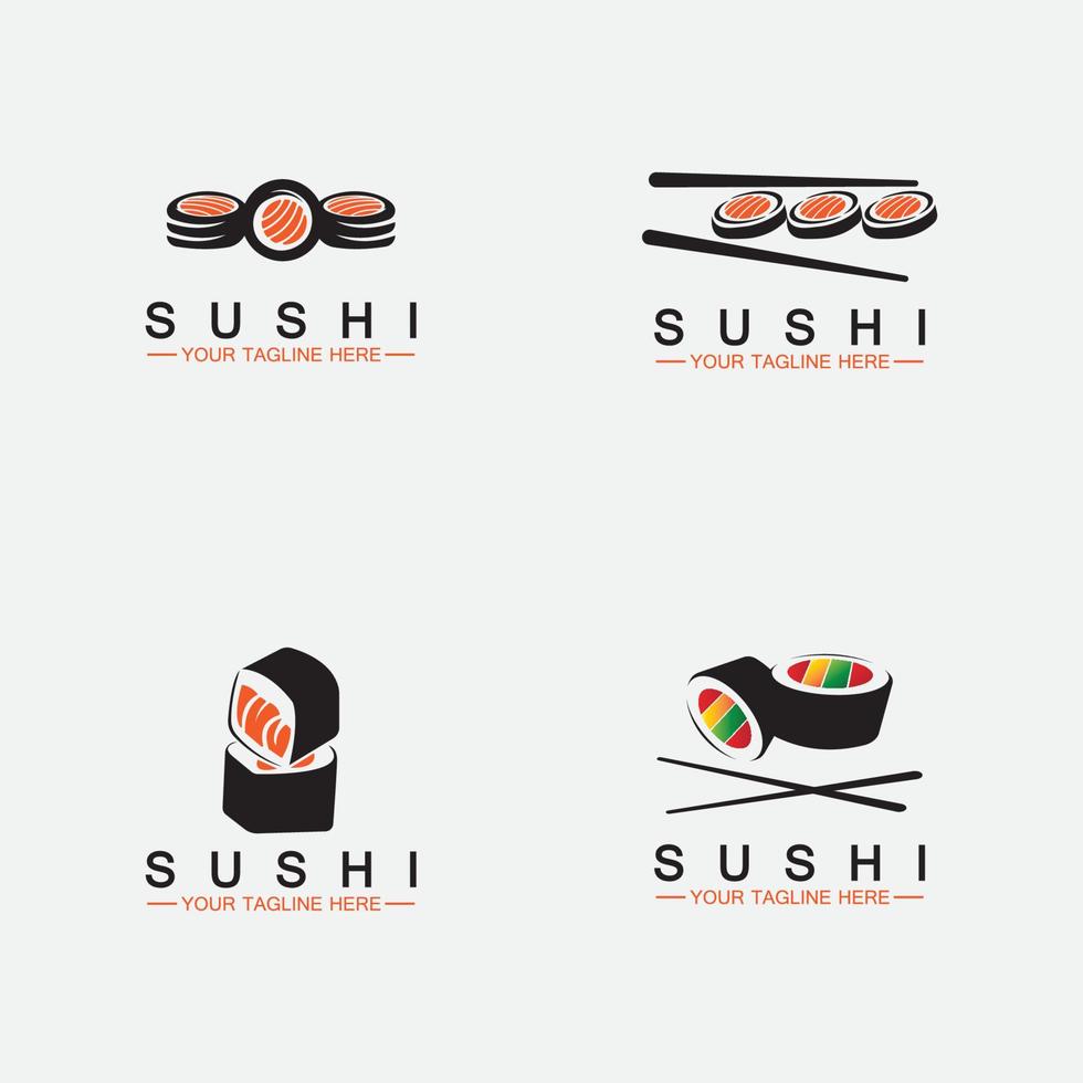 définir le modèle de logo de sushi. barre d'illustration de style d'icône vectorielle ou boutique, sushi, rouleau de saumon, sushi et rouleaux avec modèle de logo vectoriel de barre de baguettes ou de restaurant