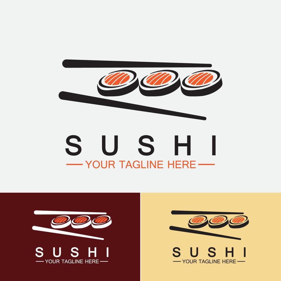 modèle de logo de sushi. barre d'illustration de style d'icône vectorielle ou boutique, sushi, rouleau de saumon, sushi et rouleaux avec modèle de logo vectoriel de barre de baguettes ou de restaurant