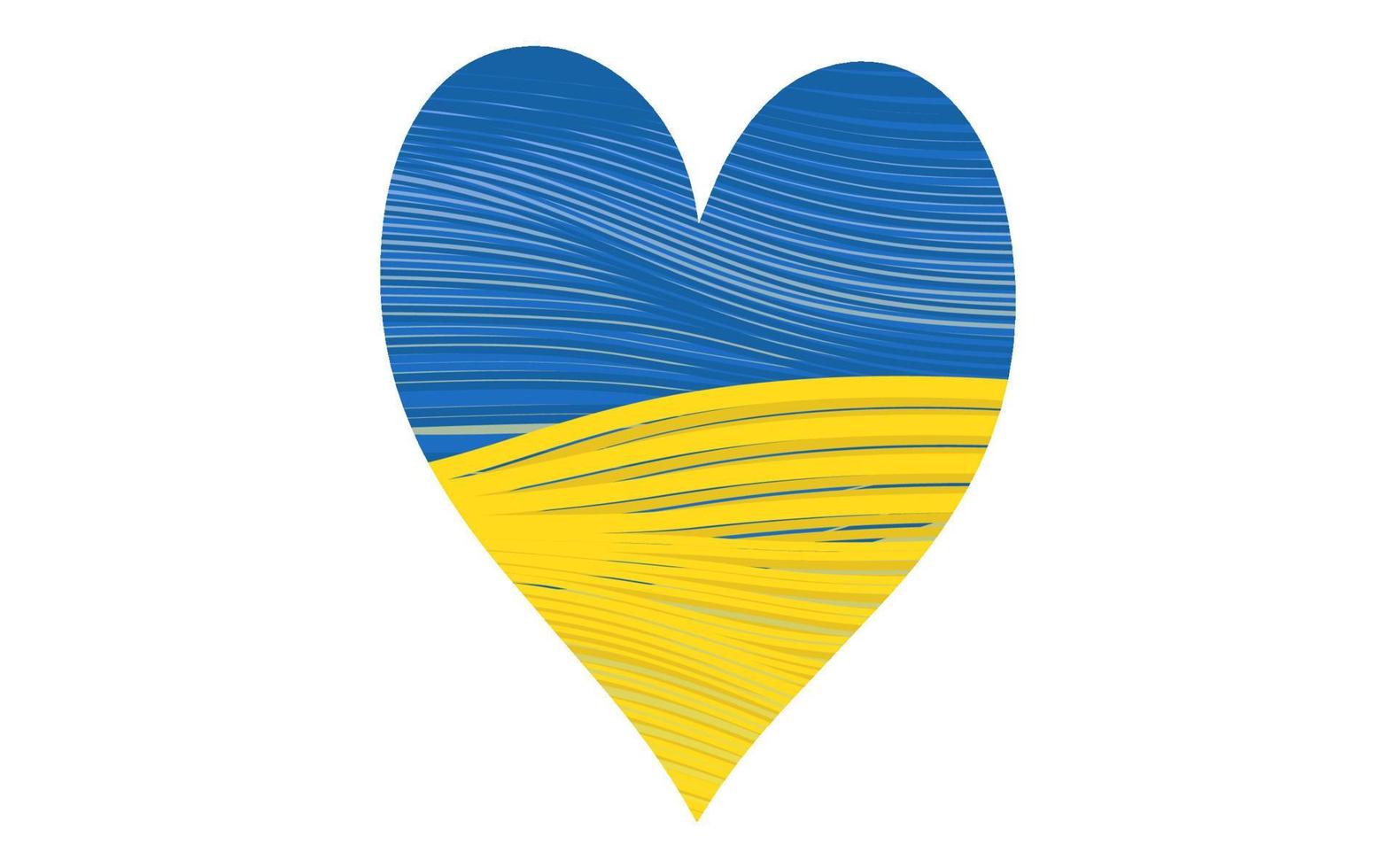 drapeau national de l'ukraine, icône en forme de coeur aux couleurs du drapeau ukrainien. style de motif rayé. symbole, affiche, bannière de crise en ukraine concept. vecteur isolé sur fond blanc