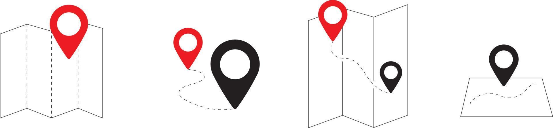 ensemble de symboles de carte et d'emplacement. collection d'icônes de cartographie. distance du chemin de la carte de géolocalisation. position de cartographie gps. localiser, recherche de carte, itinéraire, navigateur vecteur