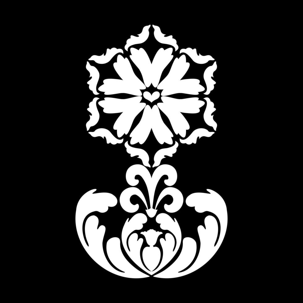 fleur décorative avec arabesques de style oriental. motif vintage avec des éléments floraux. ornement baroque damassé. noir blanc. modèle vectoriel avec arabesques