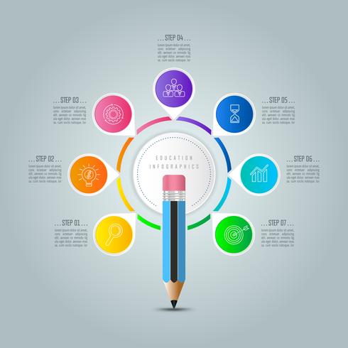 Modèle d&#39;infographie de l&#39;éducation option en 7 étapes. vecteur