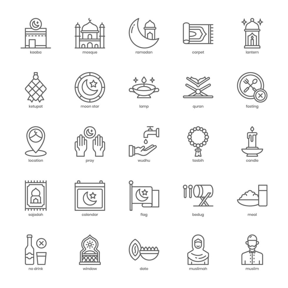pack d'icônes islam pour la conception, le logo, l'application, l'interface utilisateur de votre site Web. conception de contour d'icône de l'islam. illustration graphique vectorielle et trait modifiable. vecteur