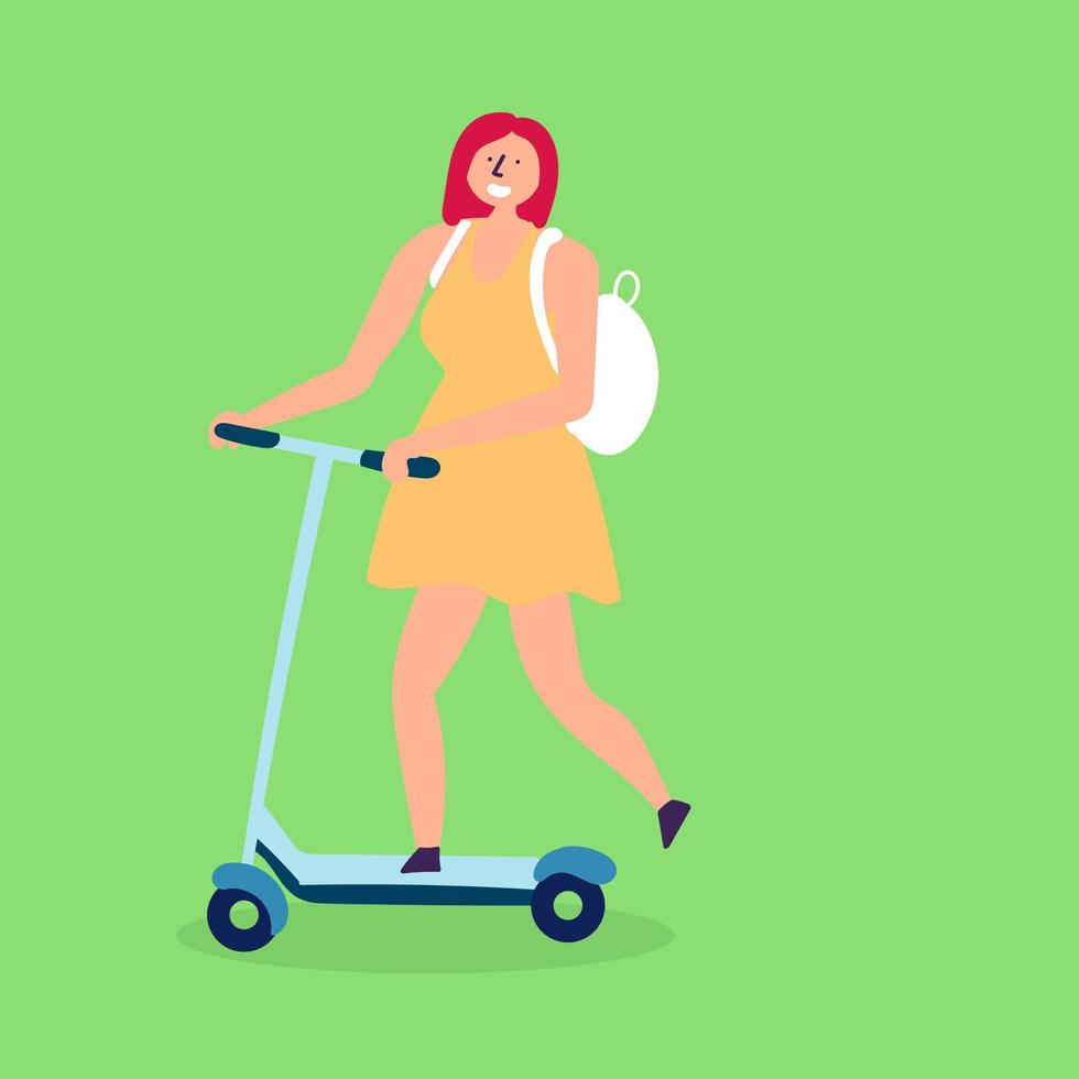 la fille monte un scooter de transport électronique. transports éco-responsables vecteur