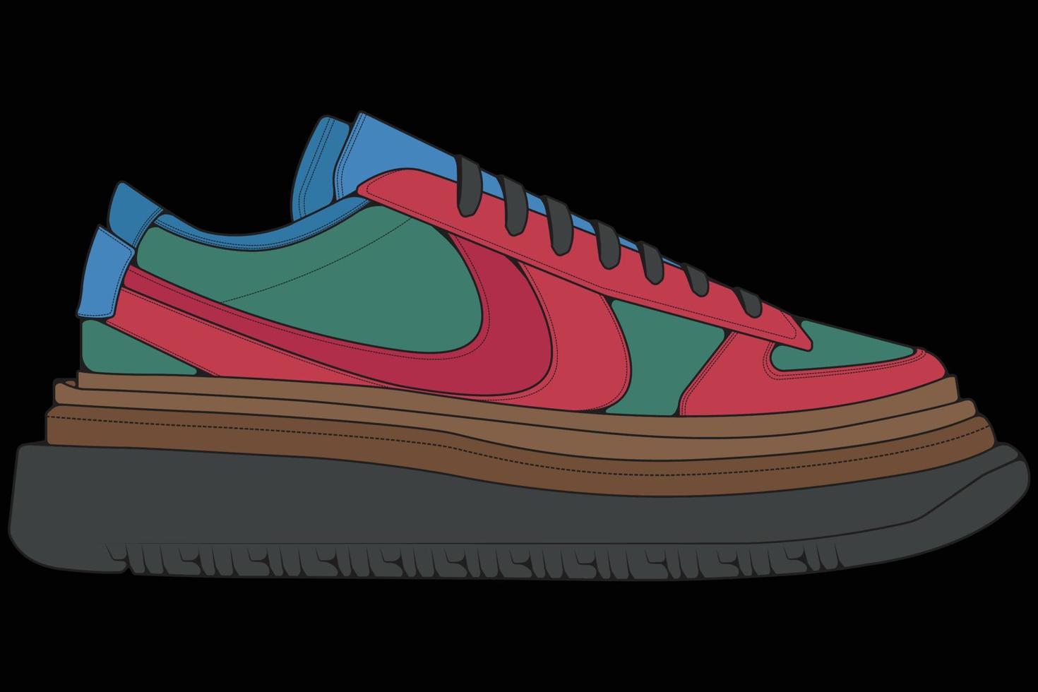 chaussures de baskets vectorielles pour l'entraînement, illustration vectorielle de chaussure de course. chaussures de sport couleur pleine. vecteur