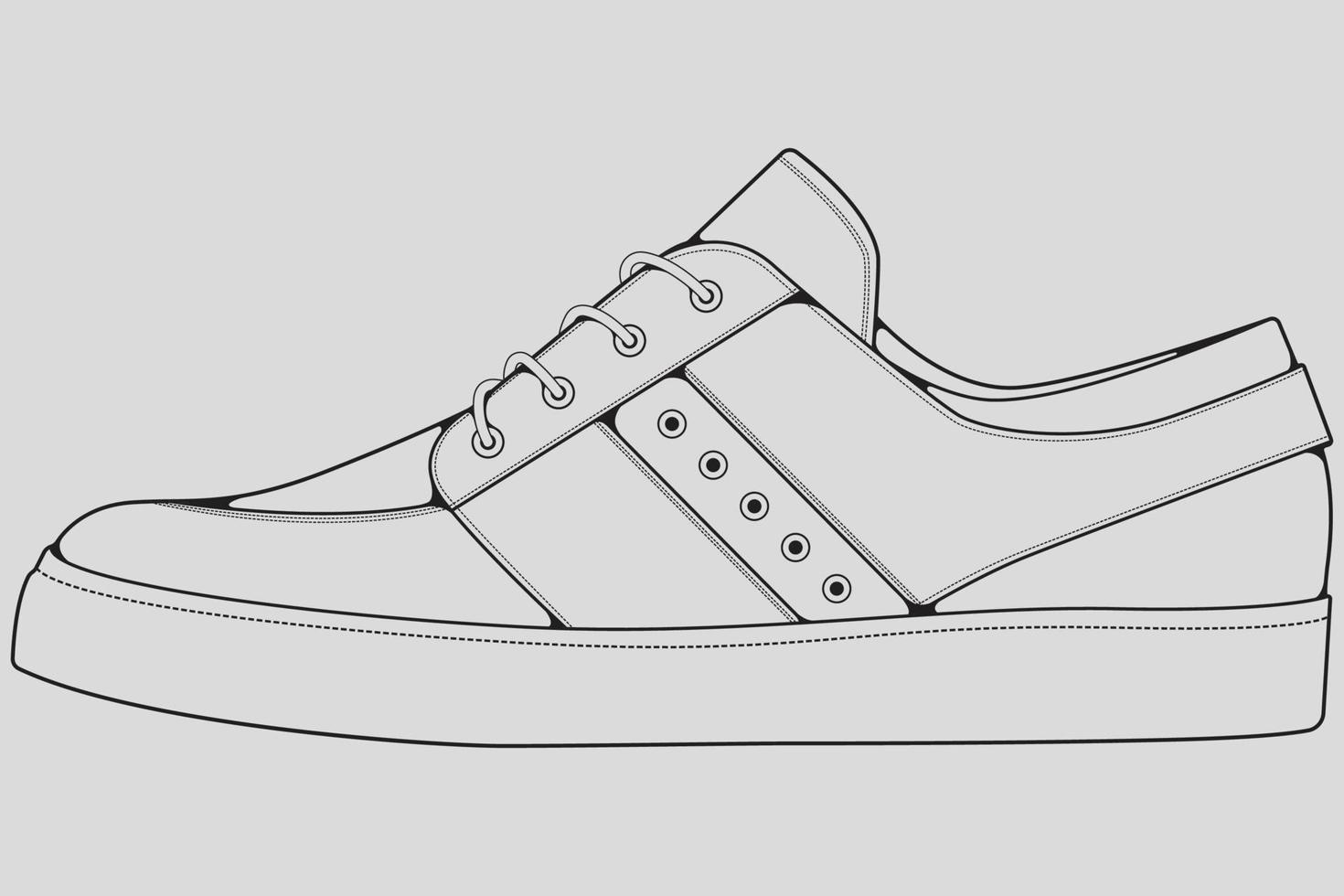 vecteur de dessin de contour de baskets de chaussures, baskets dessinées dans un style de croquis, contour de modèle de formateurs de baskets de ligne noire, illustration vectorielle.