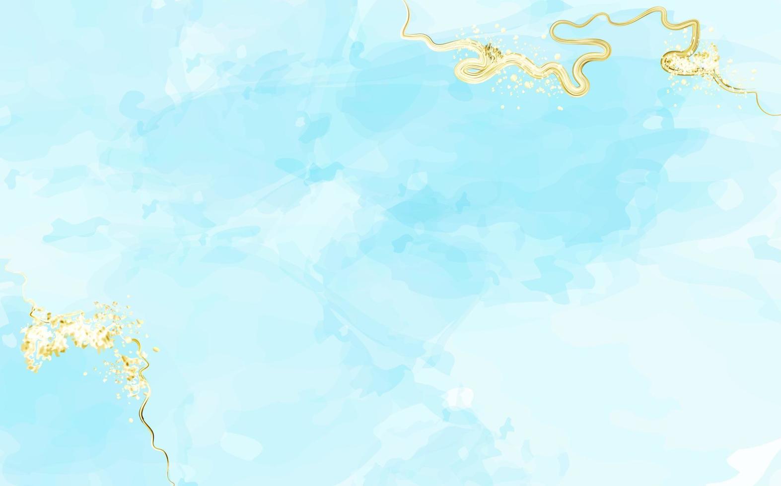 ciel et nuages à l'aquarelle peints à la main, arrière-plan abstrait à l'aquarelle avec texture dorée. .peinture fluide bleue .invitation de mariage de printemps. vecteur
