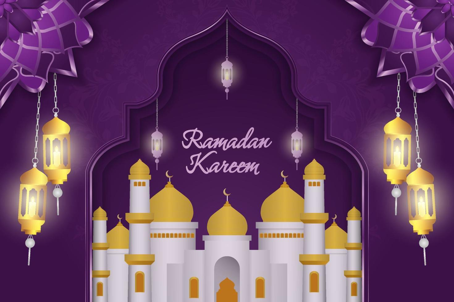 ramadan kareem fond islamique couleur violet et or avec élément de ligne vecteur