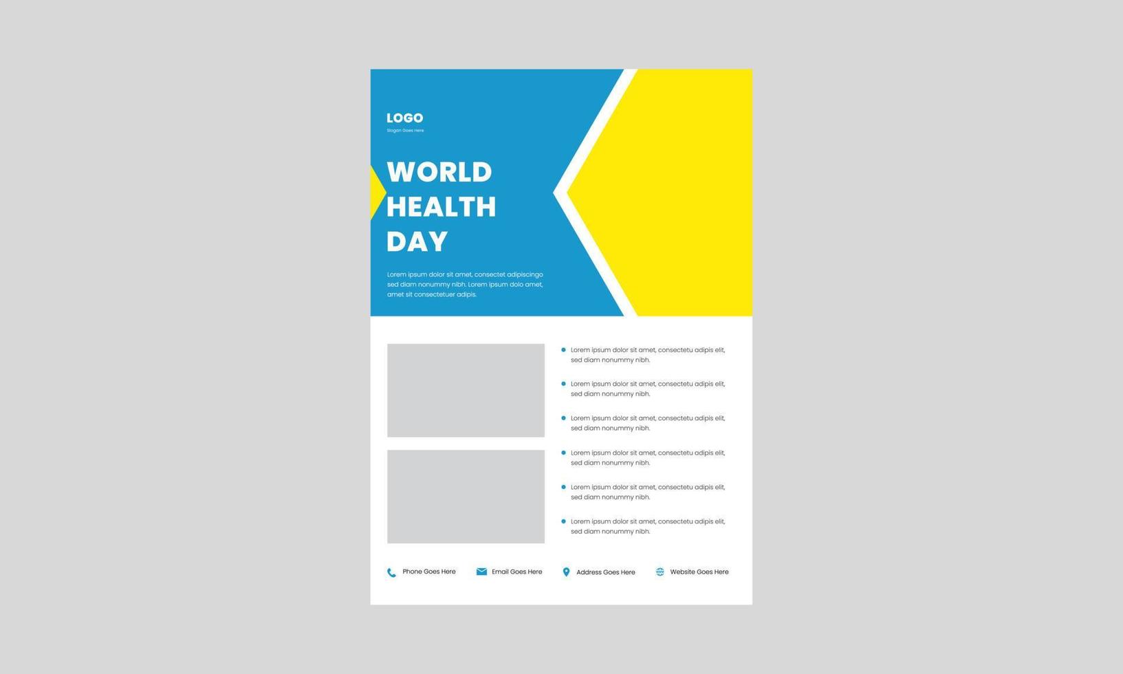 modèle de conception de flyer de la journée mondiale de la santé. Conception d'affiche de la journée mondiale de la santé du 7 avril. conception de flyer de la journée mondiale de la santé de la vie saine. vecteur