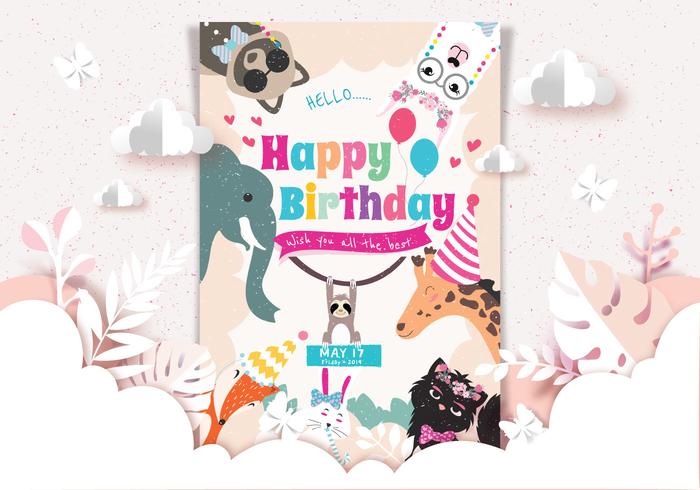 Vecteur de carte joyeux anniversaire animaux