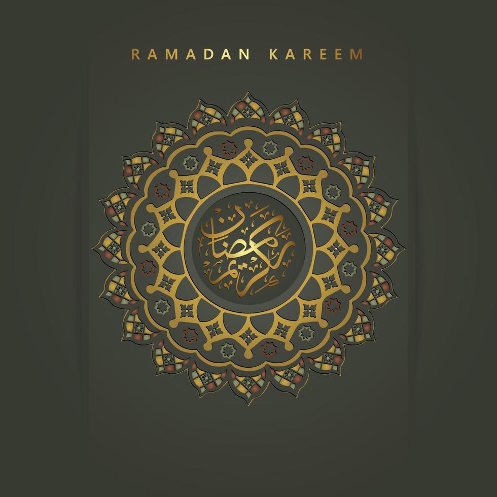 design luxueux ramadan kareem avec calligraphie arabe et fond d'ornement d'art islamique en mosaïque florale de cercle. vecteur