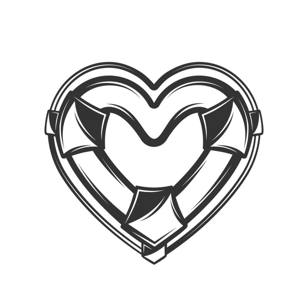 silhouette simple d'une bouée de sauvetage en forme de coeur vecteur