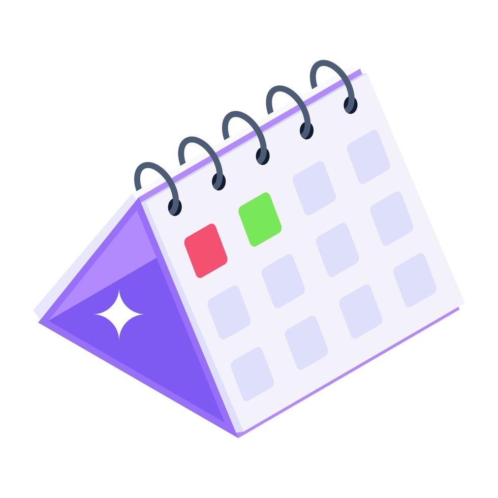 icône isométrique du calendrier, planificateur d'événements vecteur