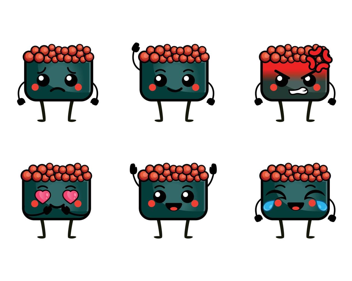 personnages drôles de rouleaux de sushi avec un visage mignon vecteur