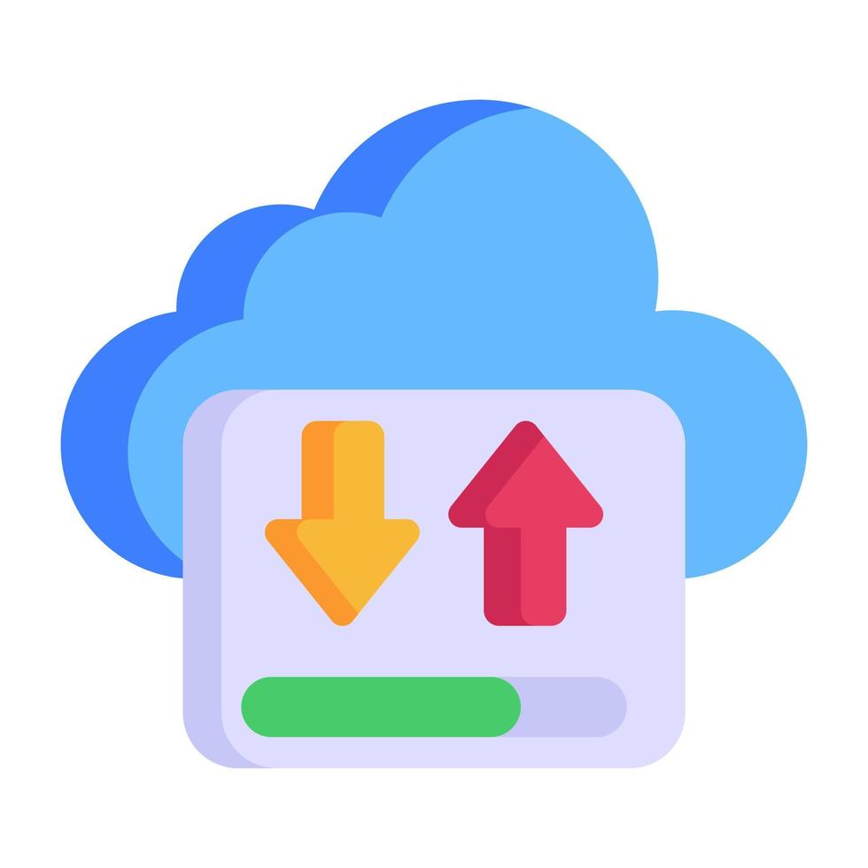 télécharger l'icône plate premium du téléchargement dans le cloud, le stockage de données sur Internet vecteur