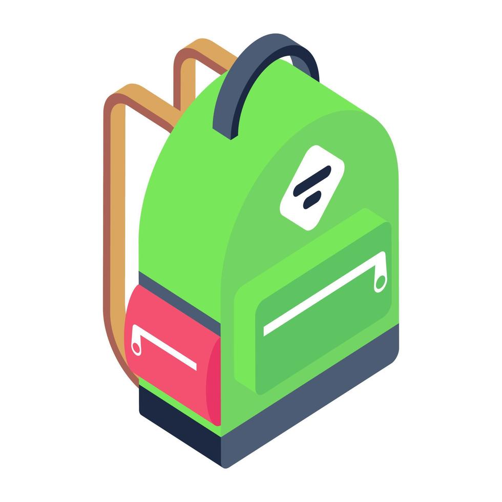 une jolie icône de sac d'école dans la conception isométrique vecteur